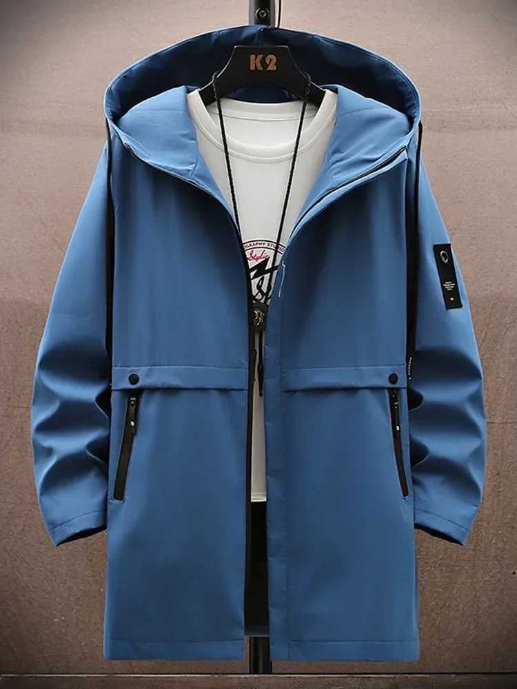 2024 Spring and Autumn New Fashion Trend In The Long Hooded Trench Coat Mens Casual Relaxed Comfortable Waterproof Coat M-5XL Y240913