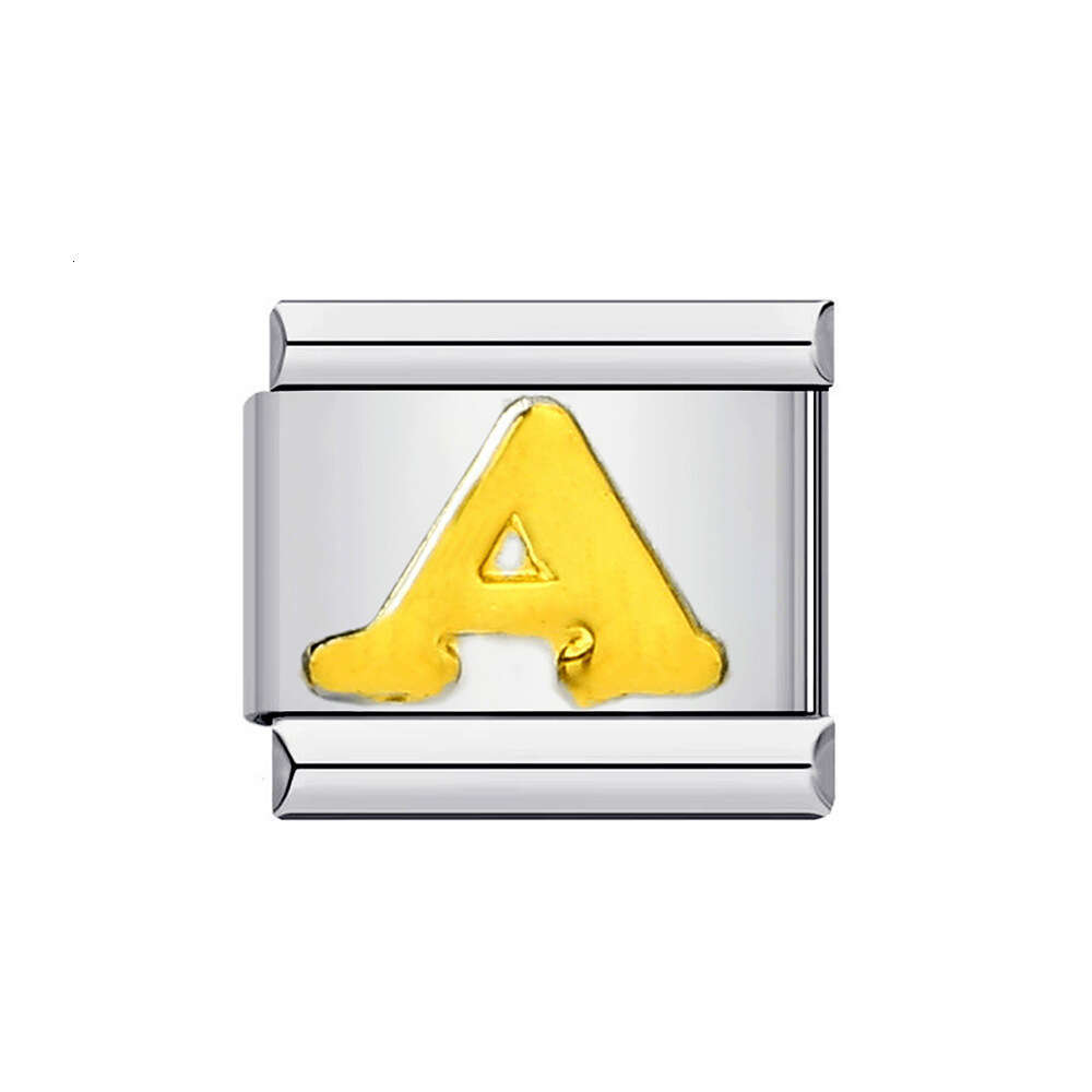 New Titanium Steel Gold Plated English Letter DIY Beads Italian Charm Bracelet Italian Charm Links Stainless Steel Fit 9mm Bracelet Jewelry DIY Making