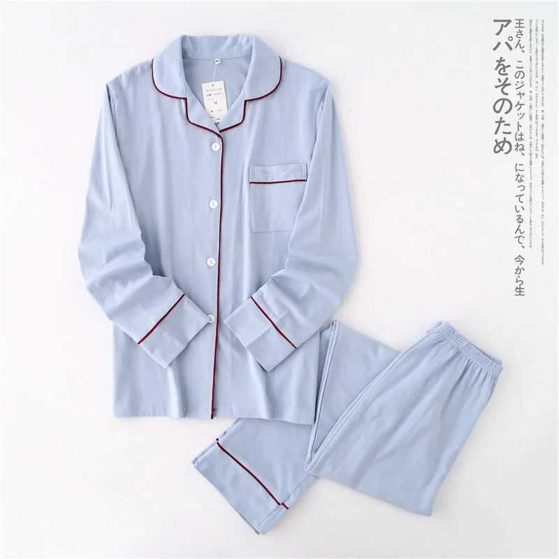 Casual couple Solid 100% cotton pajamas sets men autumn pijamas long-sleeve sleepwear men pijamas Japanese pyjamas for male Y240913