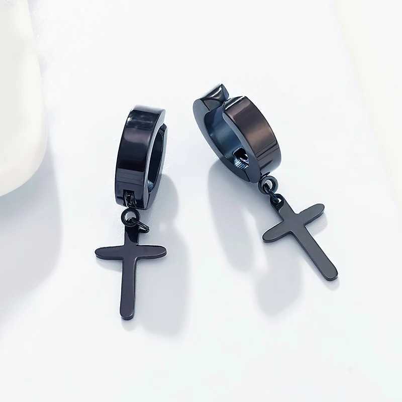 Trend Punk Rock stainless Steel No ear hole Earrings Big Cross Clip Earrings Male Female Fashion Jewelry Black Golden MulticolorX240913