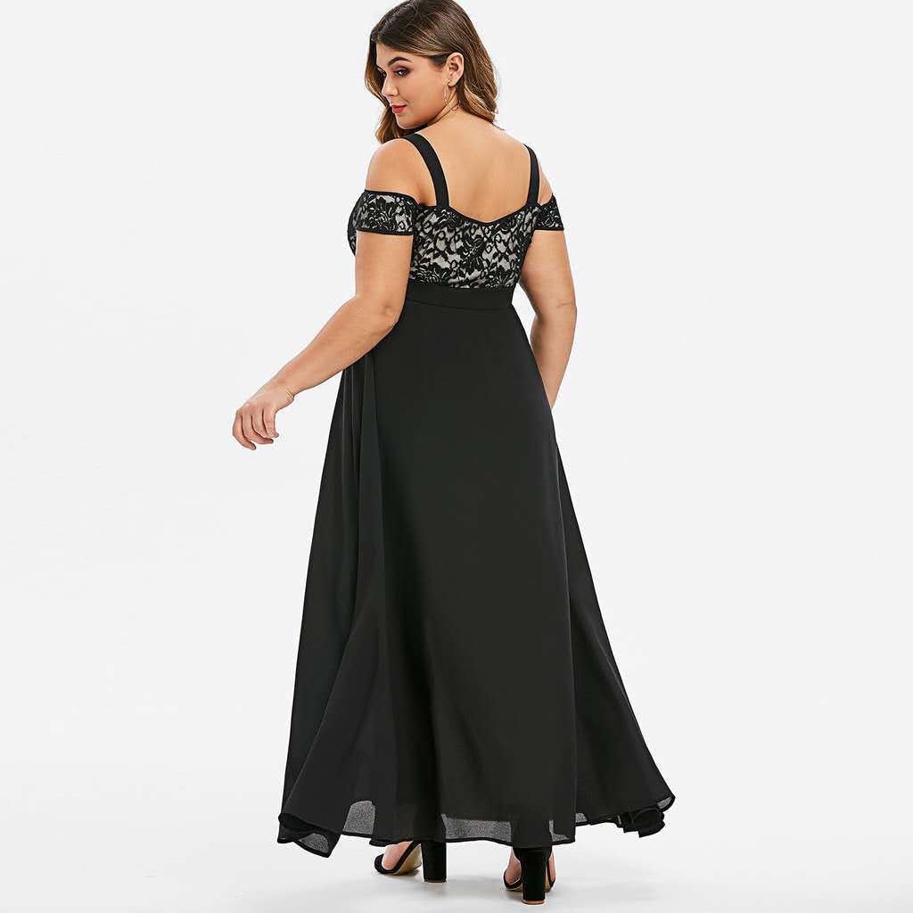 Bridesmaid Dresses for Women Plus Size Sexy Lace Splicing Maxi Dress Cold Shoulder Evening Party Long Dress 4XL 5XL 6XL