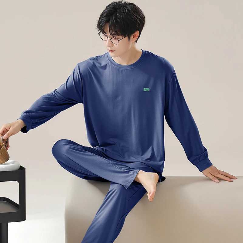Dark Blue Men Pajamas Set Long Sleeves Long Pants Autumn Winter Cozy Sleepwear Soft Pyjamas Boy Pijamas Male Nightshirt Modal Pj Y240913