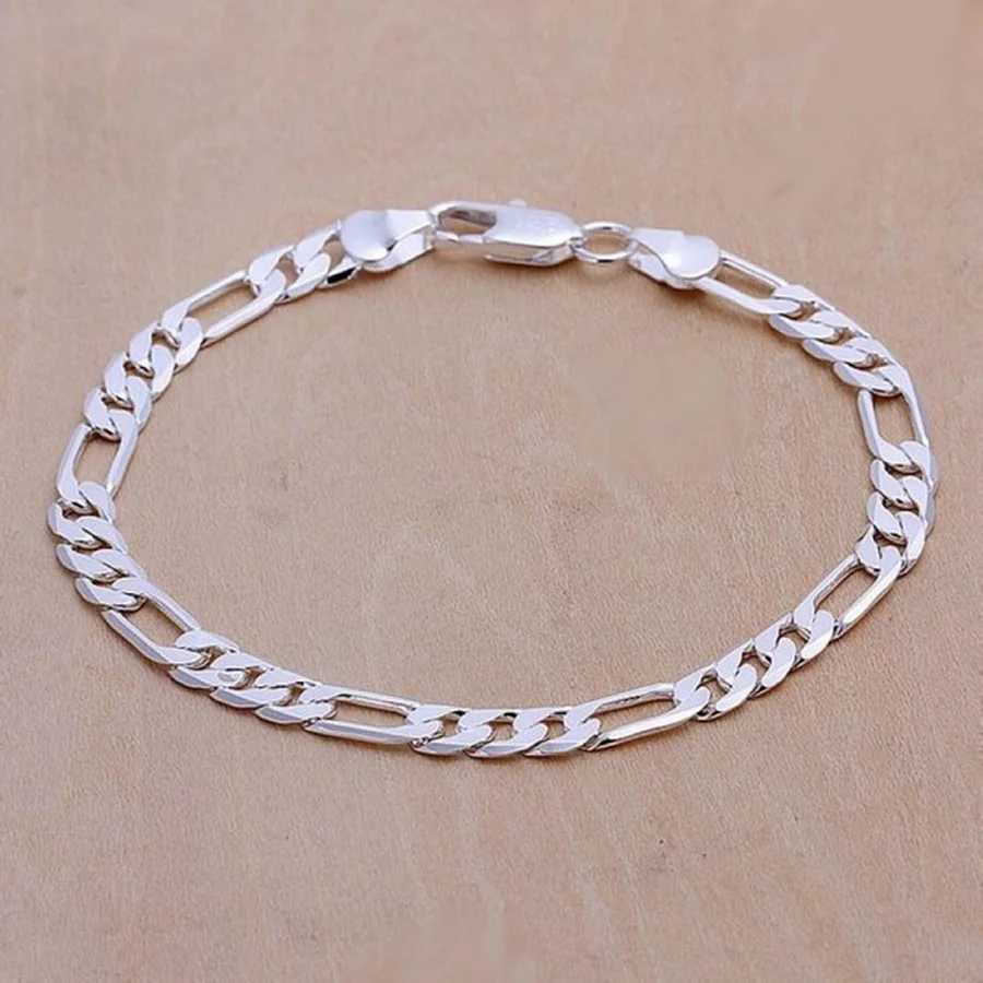 STAMPED 925 Wedding nice gift Silver Plated 6MM chain men women Jewelry fashion beautiful Bracelet free shippingX240913