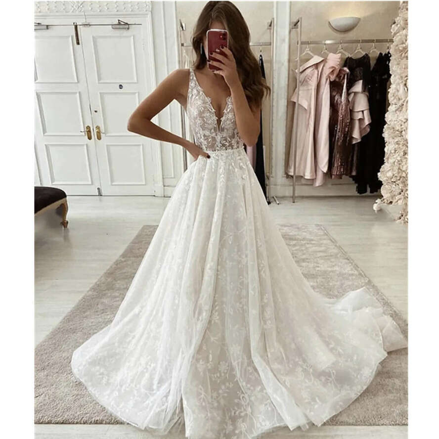 Wedding Gowns Dresses Bridal V Neck Summer Beach Boho Appliques A E Backless Custom Made