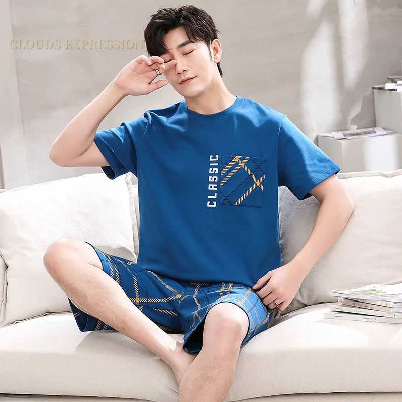 Summer New Cartoon Mens Pajamas Casual Short Tops Lattice Short Pants Sets Pyjamas Stripe Men Sleepwear Pijamas Homewear Fashion Y240913