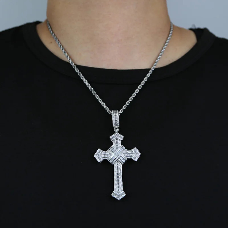 14K Gold Long Lab Diamond Cross Pendant Party Wedding Pendants Necklace for Women Men Hiphop Jewelry Gift 240910