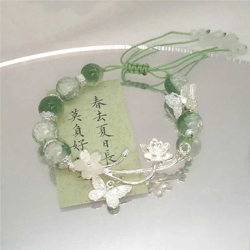New luxury design Chinese style imitation jade lotus flower bead bracelet womens jewelry gift design butterfly pendant bracelet W240913