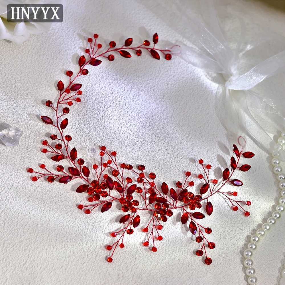 HNYYX Bridal Wedding Hair Accessories Red Rhinestone Headpieces Leaf Shaped Hair Vine Ladies Girls Holiday Tiara Gift A225X240913