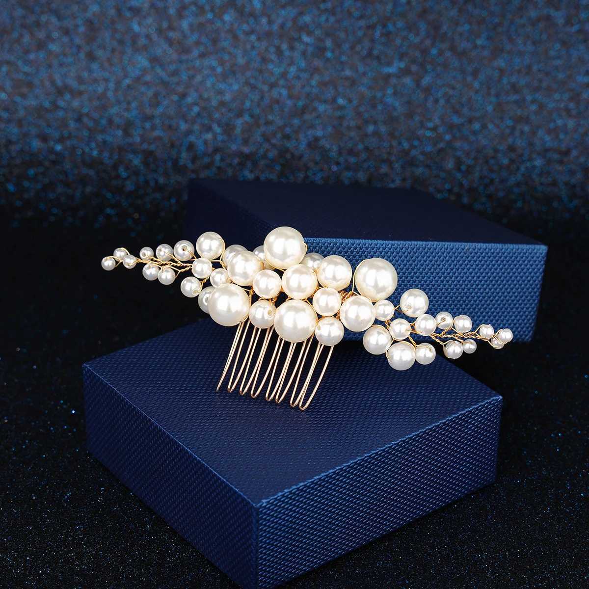 Elegant pearl wedding hair comb bridal side comb piece wedding hair ornament for women and girls(Gold)X240913
