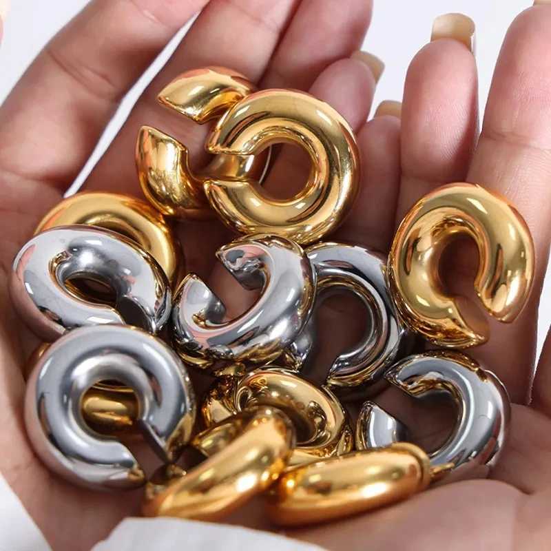 Extra Large Earclips Chunky Smooth Stainless Steel Clip Earrings for Women Gold Plated Oversize Circle Ear Cuffs Without PiercedX240913