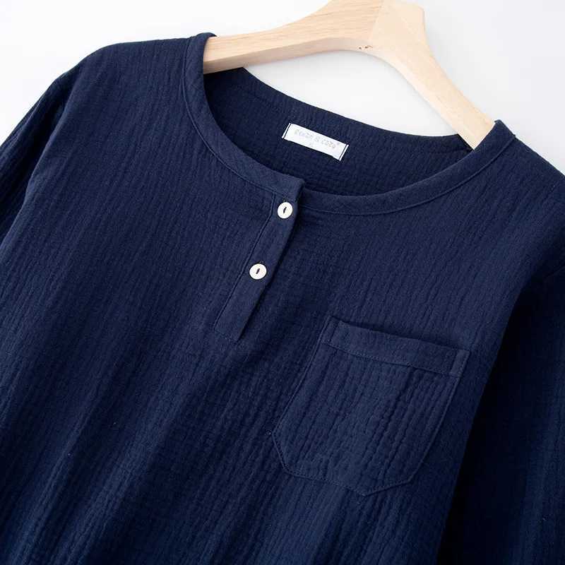 Cotton Crepe Round-neck Pajamas Suit Men Autumn Thin Gauze Plus Size Long-sleeved Trousers Korean Leisure Home Service Y240913