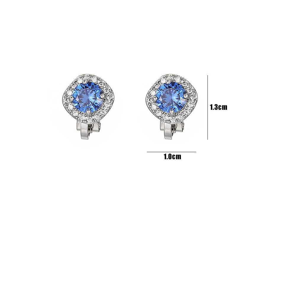 Cute Small Blue Square Cubic Zirconia Clip Earrings Non Pierced Ear Jewelry For Women Bridal Party Gift Boucle DOreilleX240913