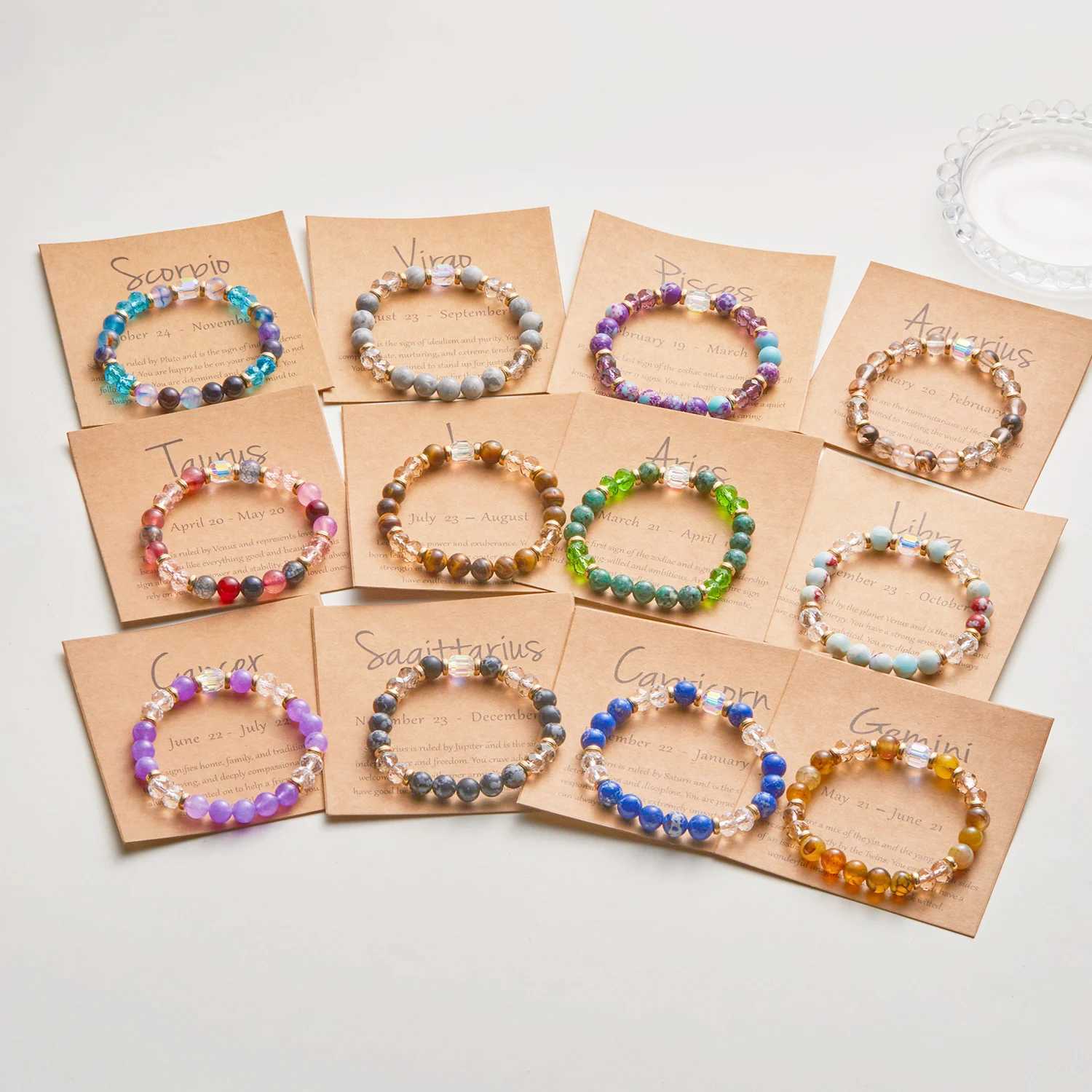 12 Zodiac Signs Beaded Bracelet Women Cancer Virgo Leo Colored Crystal Natural Stone Handmade Bracelet Jewelry W240913