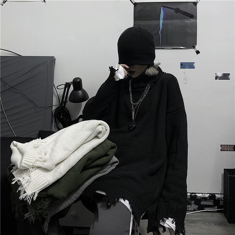 Halloween Men Sweaters Shabby style autumn and winter Harajuku style with lazy edges loose casual knitted sweaters for men and women Mens crew neck sw