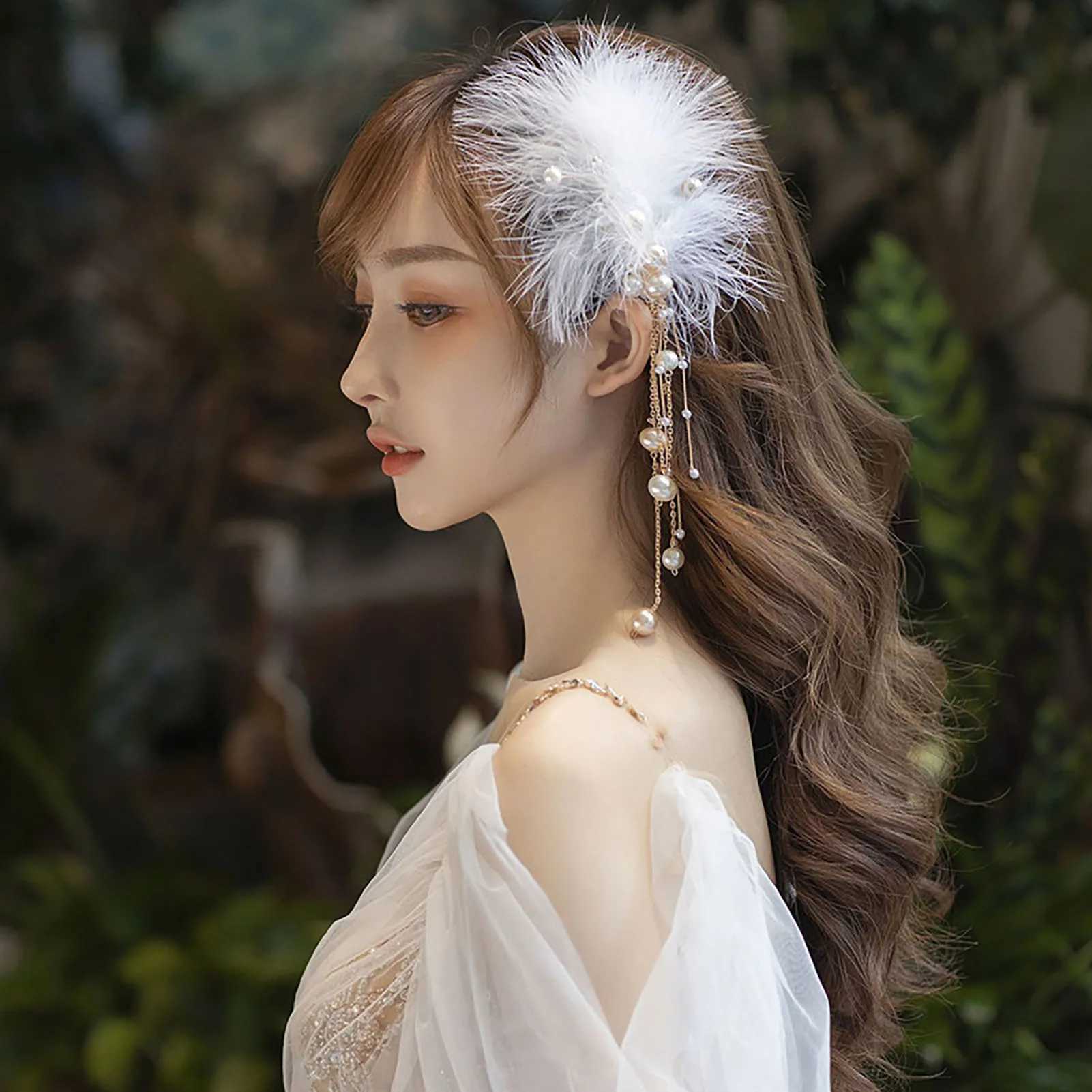 Artificial Feather Hairband Tiaras For Women Crystal Bead Headband Hair Hoop Elegant Wedding Hair Accessories Prom Girls JewelryX240913