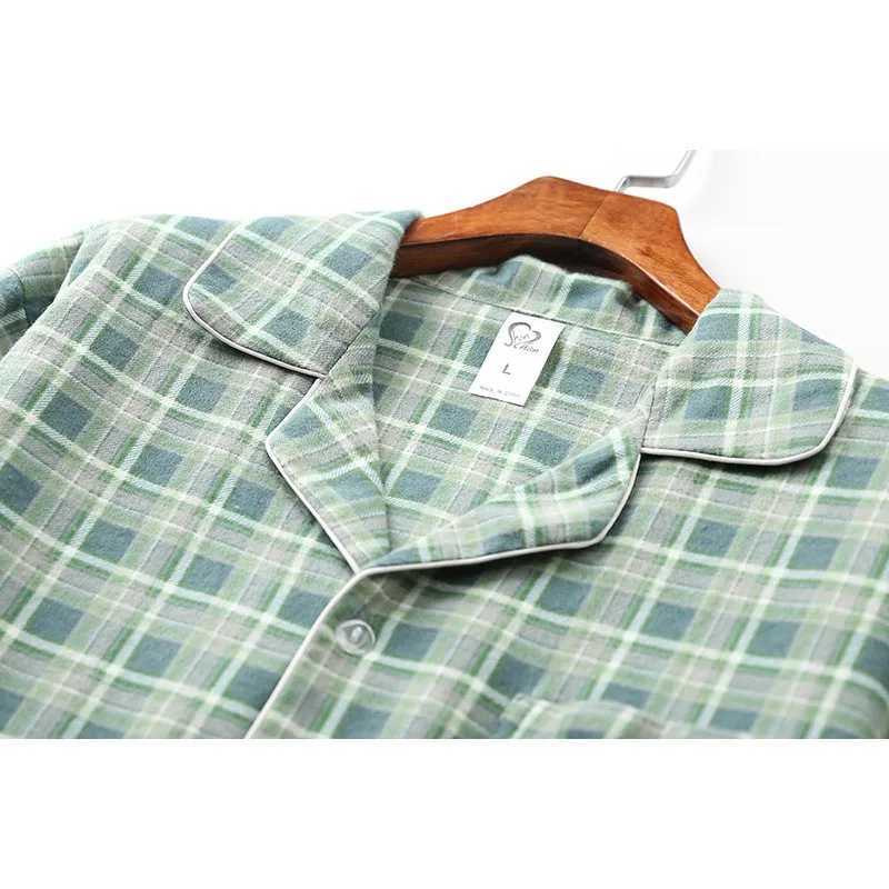 Spring Autumn Men Casual Plaid Pajama Sets Male 100% Cotton Flannel Sleepwear Suit Men Long Sleeve Turn-down Collar Home Clothes Y240913