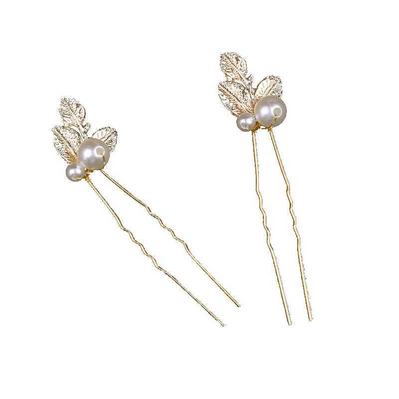 5pcs Leaf U-shaped Hairpin Wedding Hair Accessories Golden Pearl Hair Bride Tiara Marrige Hair Jewelry Marriage Bijoux For WomenX240913