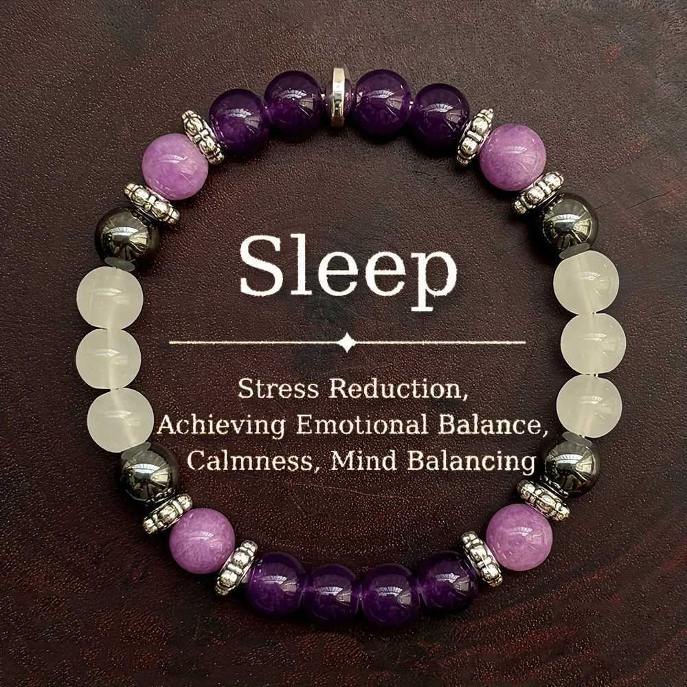 Amethyst and Hematite handmade natural stone bead bracelet for sleep elasticity anti-aging neutral gemstone -1 piece W240913