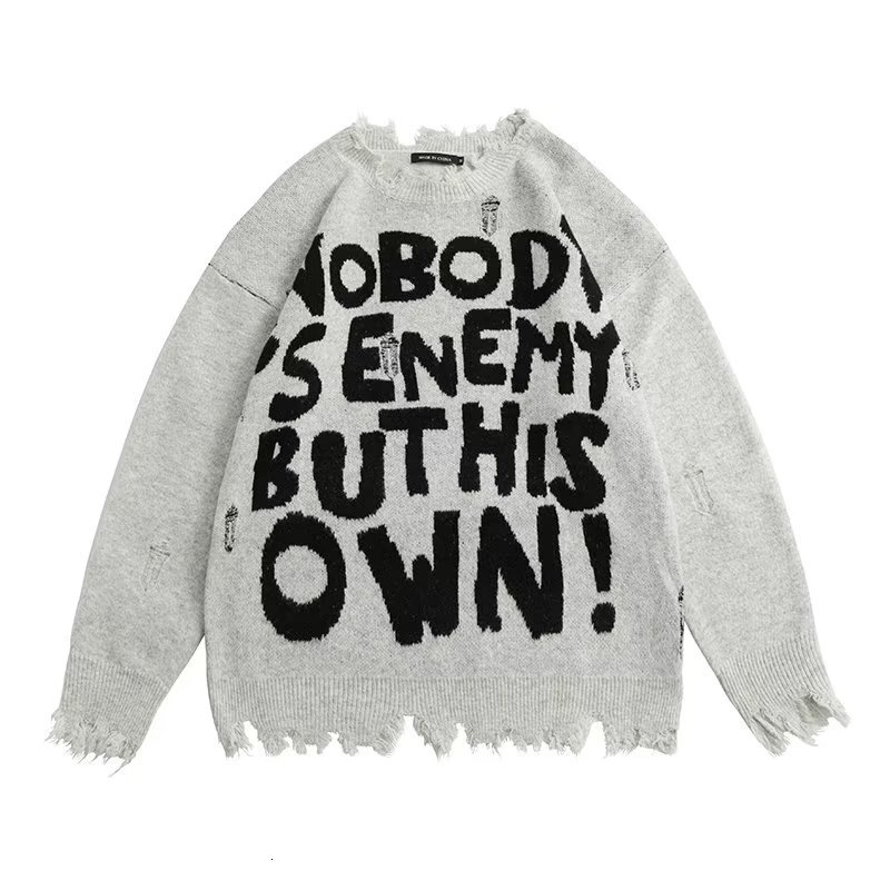 Halloween Men Sweaters Shabby style American distressed letter jacquard rough edge knitted sweater couples thread sweater men and women Mens crew neck
