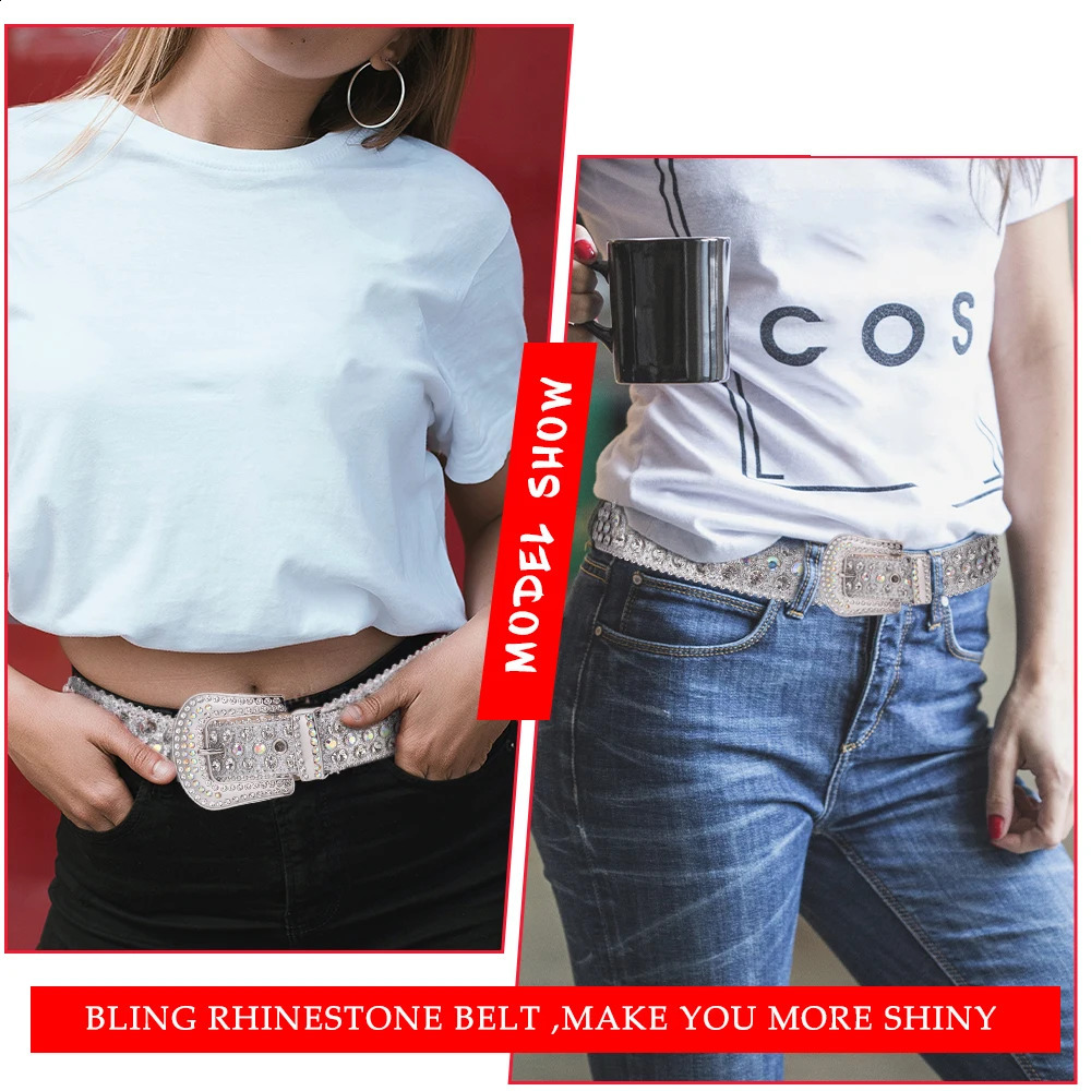 Sparkle Western Rhinestones Belt Handmade Studded For Men Women y2k Goth Style Crystal Diamond for Waistband Jeans Pants 240903