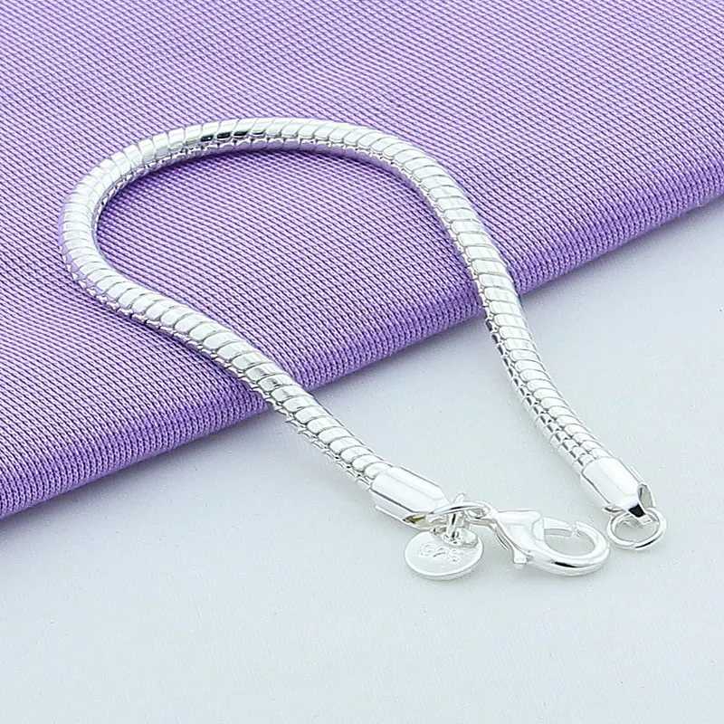 Fashionable 925 Sterling Silver Bracelet 3MM Snake Chain DIY Bracelet for Women Engagement Jewelry GiftX240913