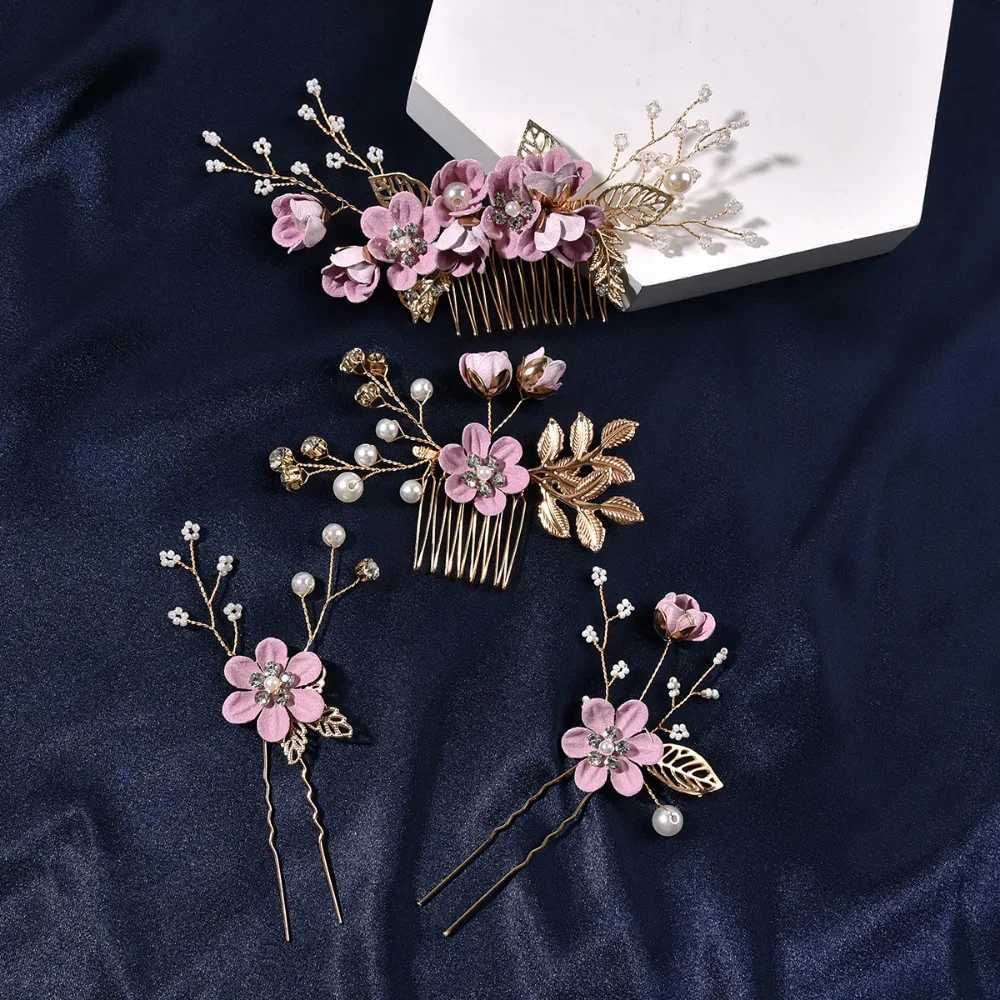 4Pcs/Set Bridal Hair Accessories for Women Flower Pearl Headpiece Tiara Wedding Barrette Clip Hairpins Bride Hair Combs OrnamentX240913