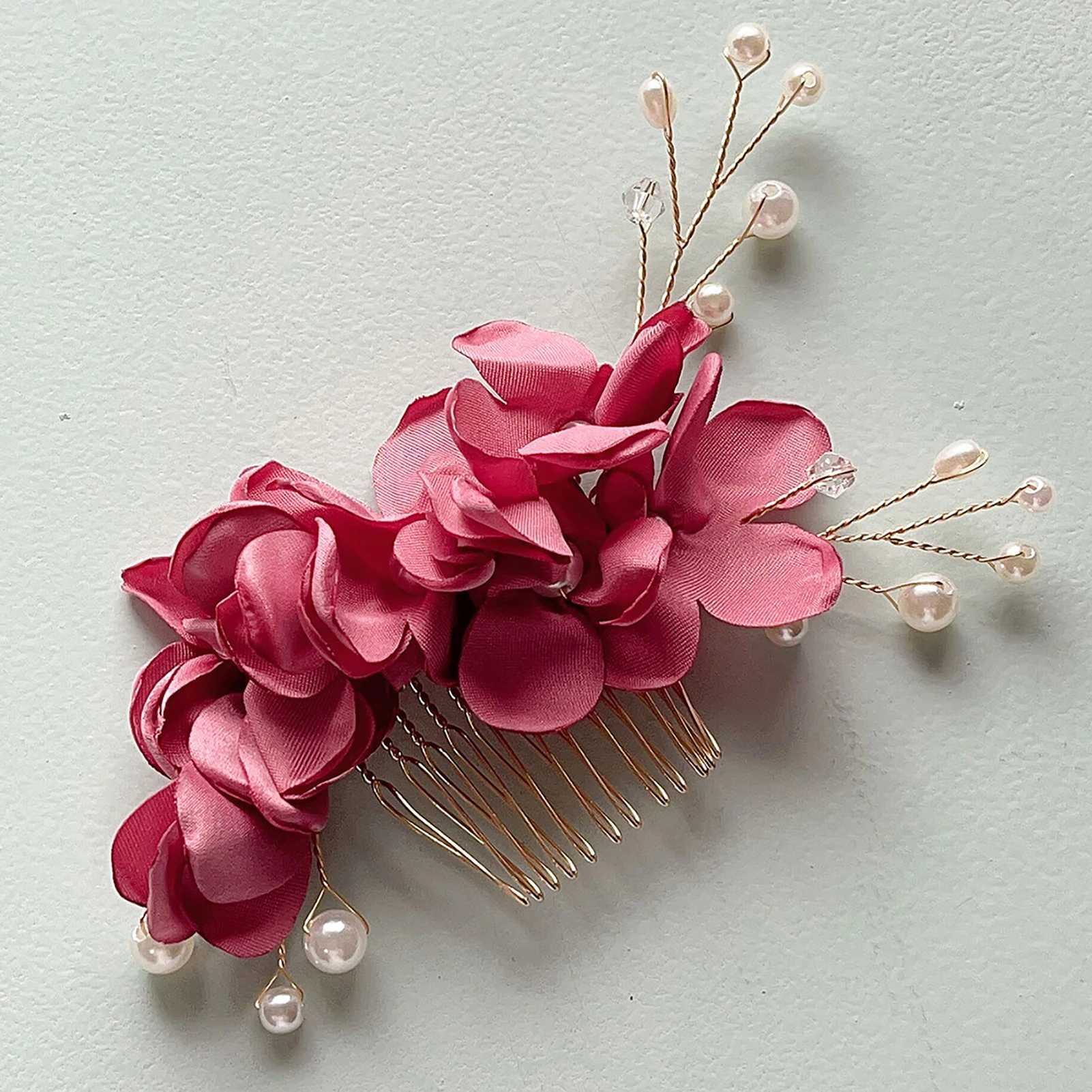 Bride Wedding Silk Flower Hair Combs Artificial Pearl Hairpins Clips Bridal Hair Accessories Boho Style Jewelry for Women GirlsX240913