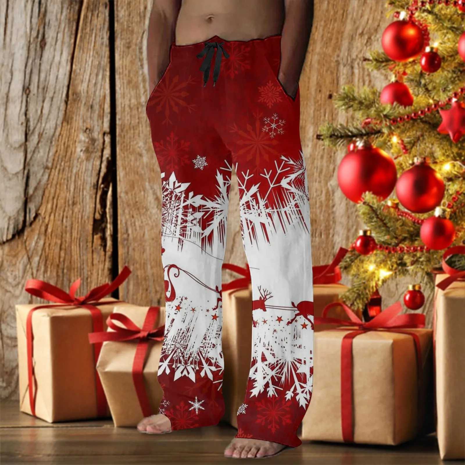 MenS Christmas Tree Printed Pajamas Home Pants With Drawstring 21x Pajama Pants Men Big And Tall Men Pajama Set Big Slipper Y240913
