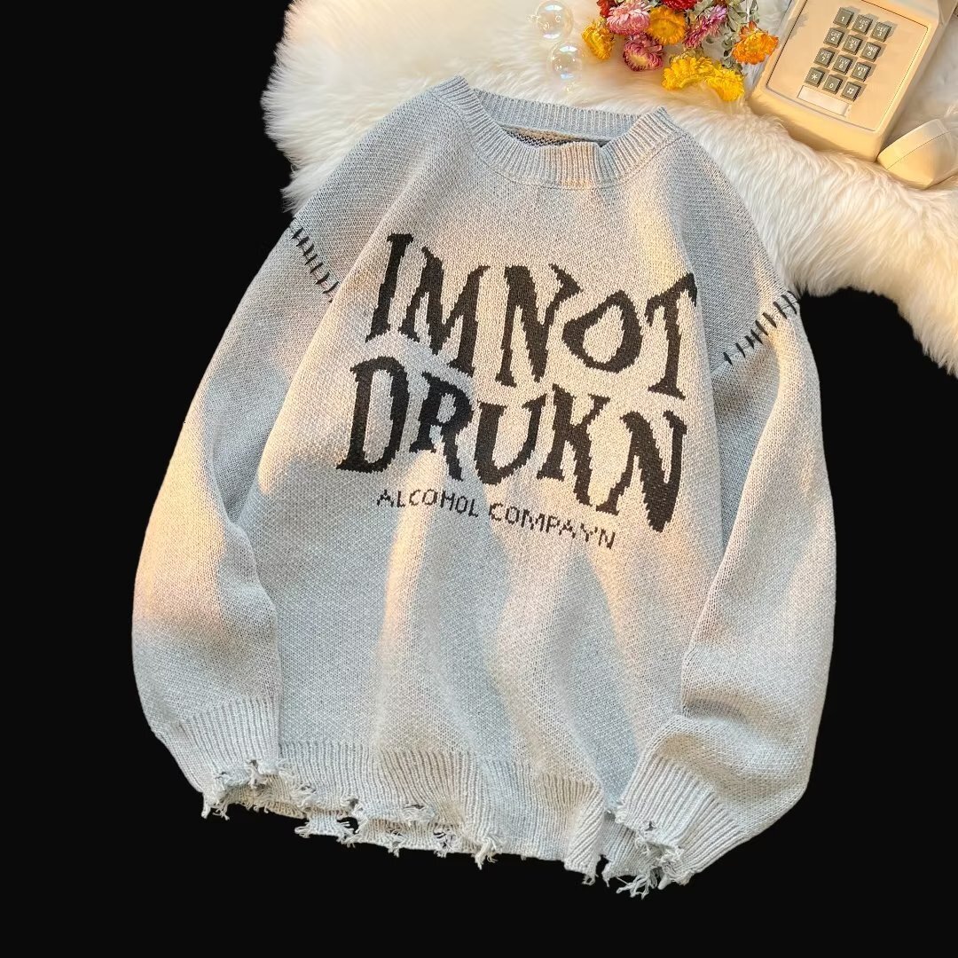 Halloween Men Sweaters Shabby style Autumn and Winter Thick Sweater Mens Korean Edition Trendy Knitted Sweater Winter Hong Kong Style Lazy Mens crew n