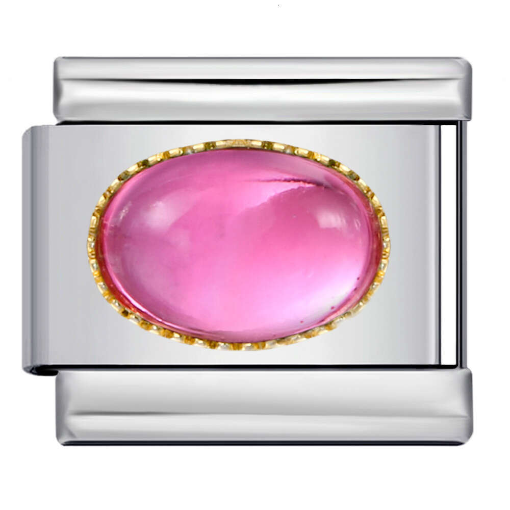 New Gold And Sier Bottom Micro Inlaid Oval Colored Stone charm DIY Welding Bracelet Italian Charm Links Stainless Steel Fit 9Mm Bracelet Jewelry DIY M