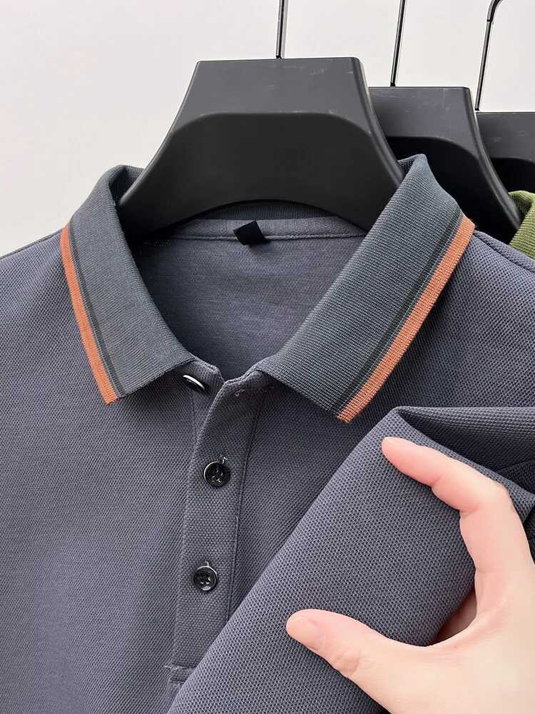 Luxury brand mens 100% pure cotton polo shirt 2024 autumn new item lapel long sleeved casual loose mens clothing W240913