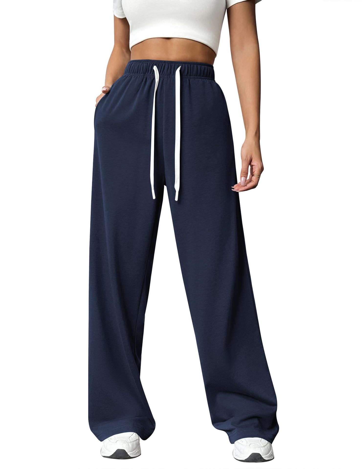 2024 Spring and Autumn Elastic Waist Loose Straight Leg Wide Leg Women's Sports and Leisure Pants