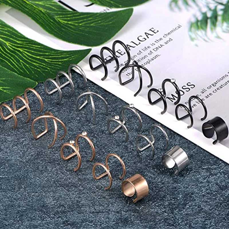 1Pcs/15 Pcs Stainless Steel Ear Cuff Helix Cartilage Clip On Wrap Earrings Fake Nose Ring Non-Piercing Adjustable Men WomenX240913