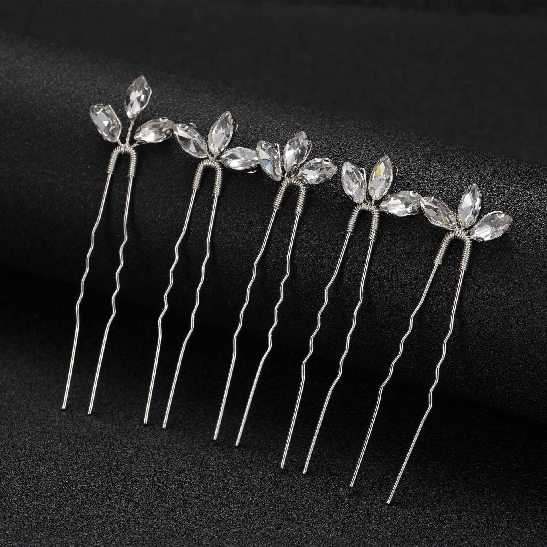 3Pcs Bridal Tiaras U-shaped Hairpin Forks For Women Crystal Silver Color Hair Clips Girls Side Pins Crowns Wedding Hair JewelryX240913