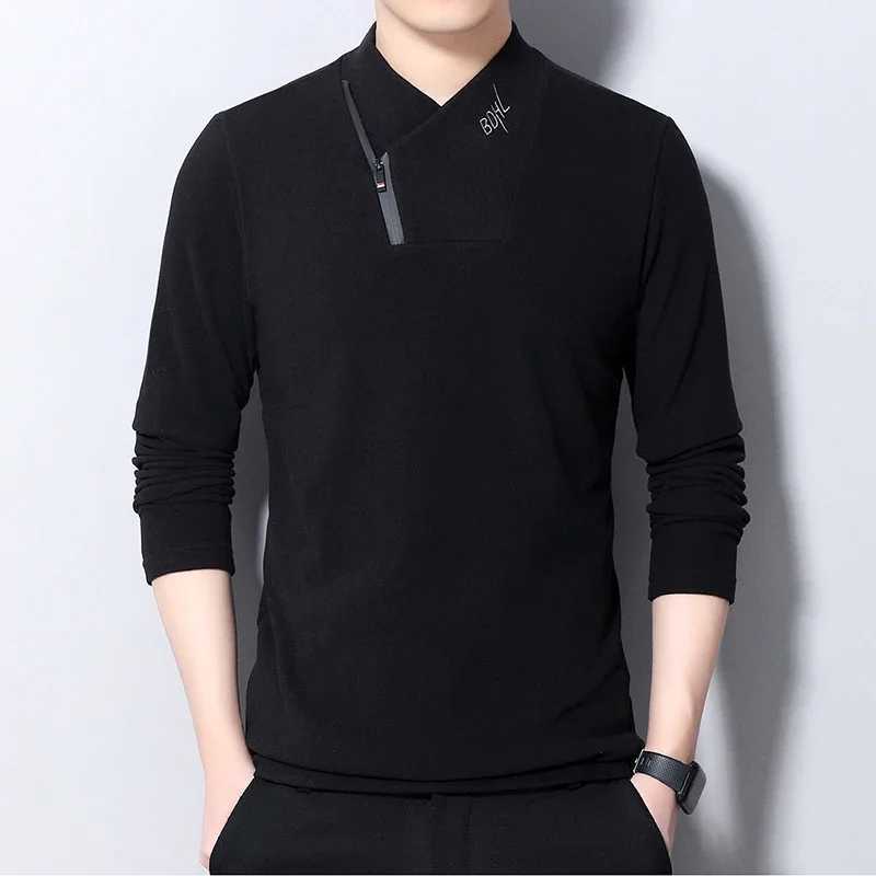 New mens casual suede long sleeved polo shirt fashionable solid polo top W240913