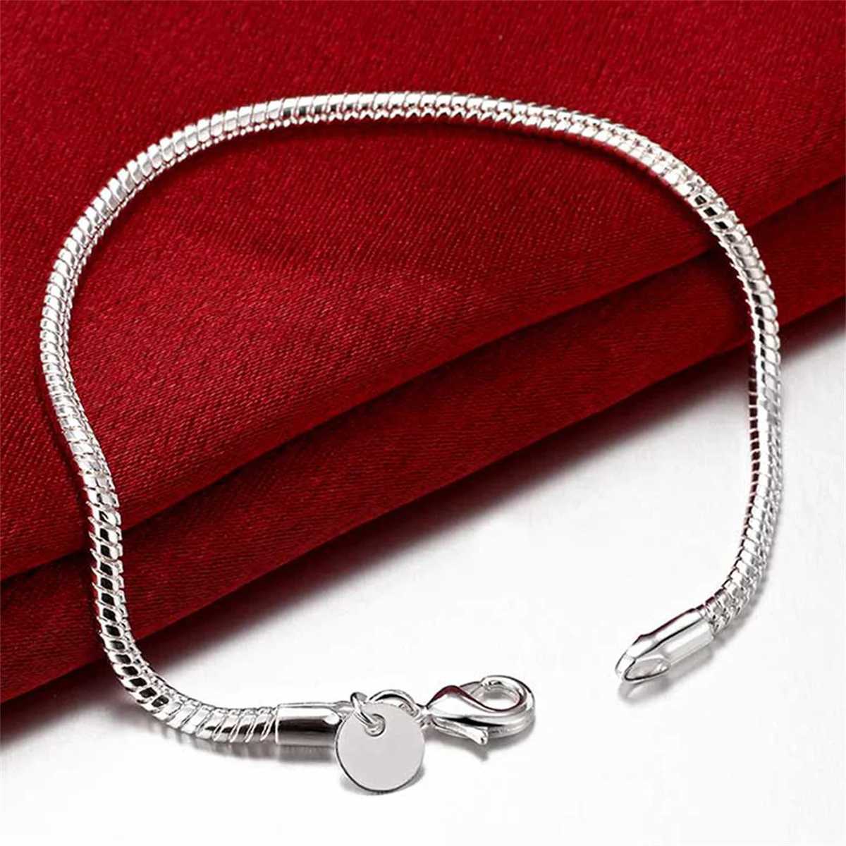 Fashionable 925 Sterling Silver Bracelet 3MM Snake Chain DIY Bracelet for Women Engagement Jewelry GiftX240913