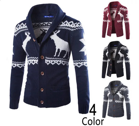 Christmas Sweater Men Autumn Winter Cardigan Mens Sweater Casual knitted Long Sleeve Jumpers Men Pull Homme Christmas Sweater 240912