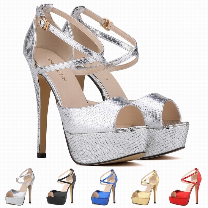 zapatos mujer 2024 women sandals PU Buckle Strap 14CM Thin Heels Peep Toe Cross strap Waterproof platform OL Office Woman shoes