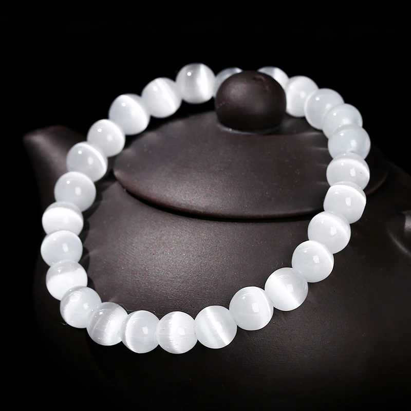 JD Natural Stone White Cat Eye Stone Bracelet Womens Fashion Jewelry Simple Round Bead Bracelet Womens Yoga Jewelry W240913