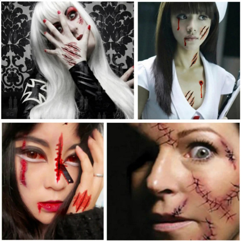 30Pcs Halloween Lifelike Bloody Wound Scary Waterproof Temporary Tattoo Stickers 240910