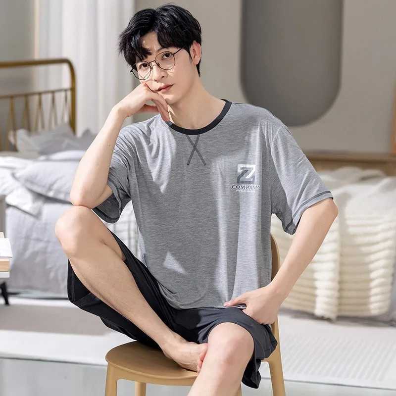 New Arrival Pajamas Mens Cotton Short-sleeved Summer Mens Teen Homewear 2-Piece Suit Breathable Casual Loungewear Homme Y240913