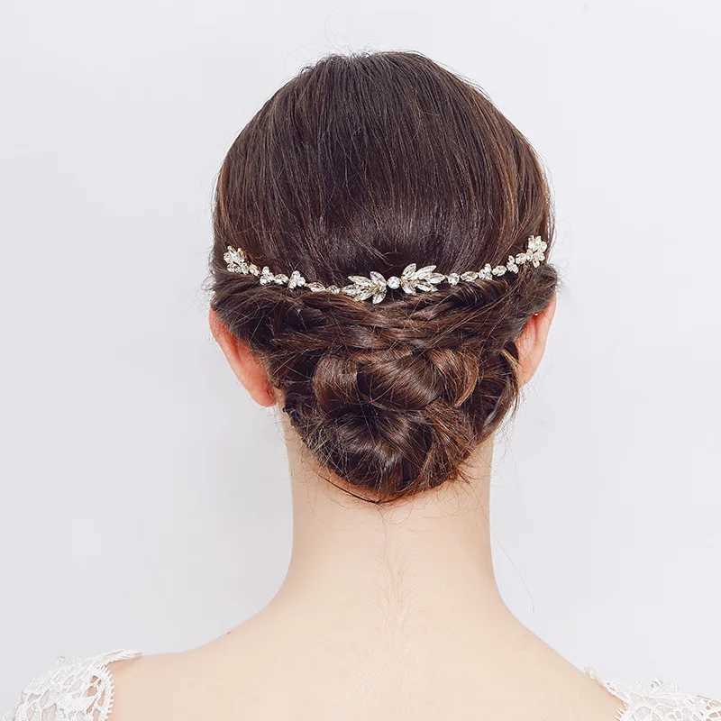 SLBRIDAL Opal Crystal Rhinestones Wedding Hair Comb Chain Hair accessories Hairband Bridal Headband Bridesmaids Jewelry WomenX240913