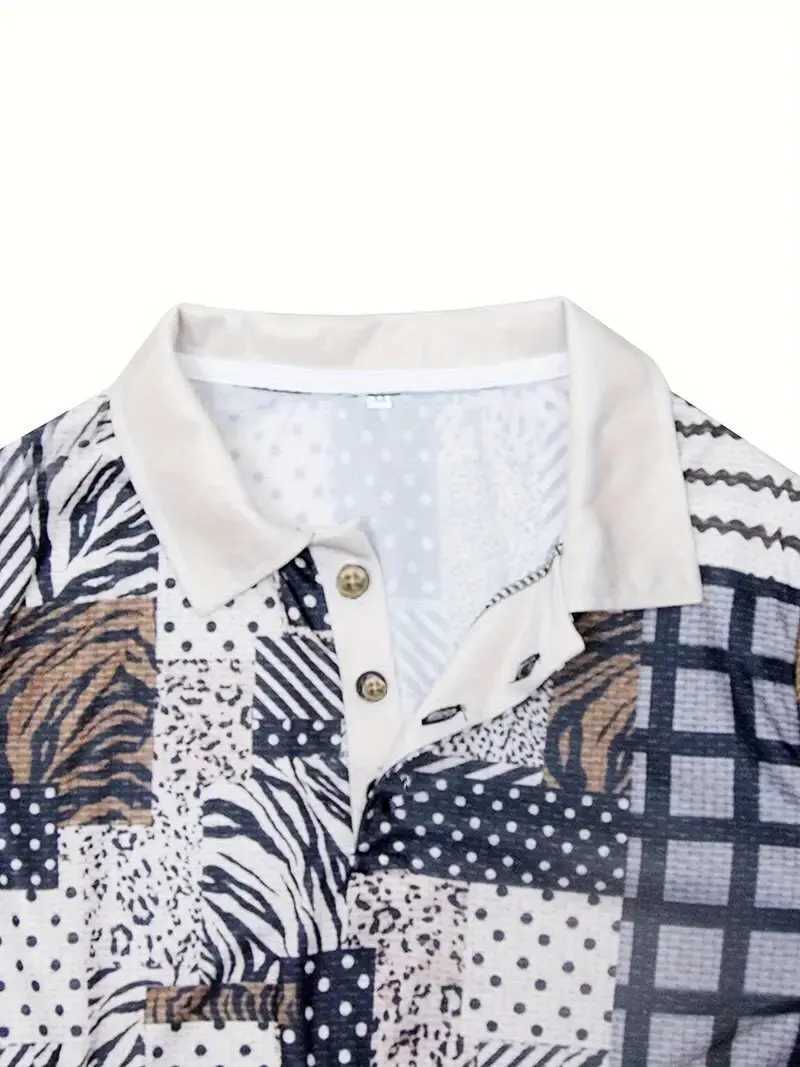 Mens casual long sLeeved lapel shirt with retro checkered pattern mens fashionable shirt W240913