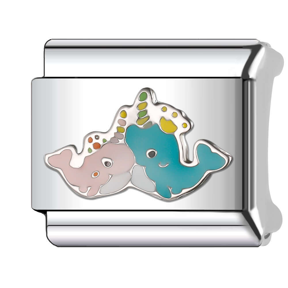 New Women's Gift Cute animals whales dolphins Bead Italian Charms Links Bangle Beads Fit 9mm Stainless Steel Bracelet Making DIY For Women Fashio