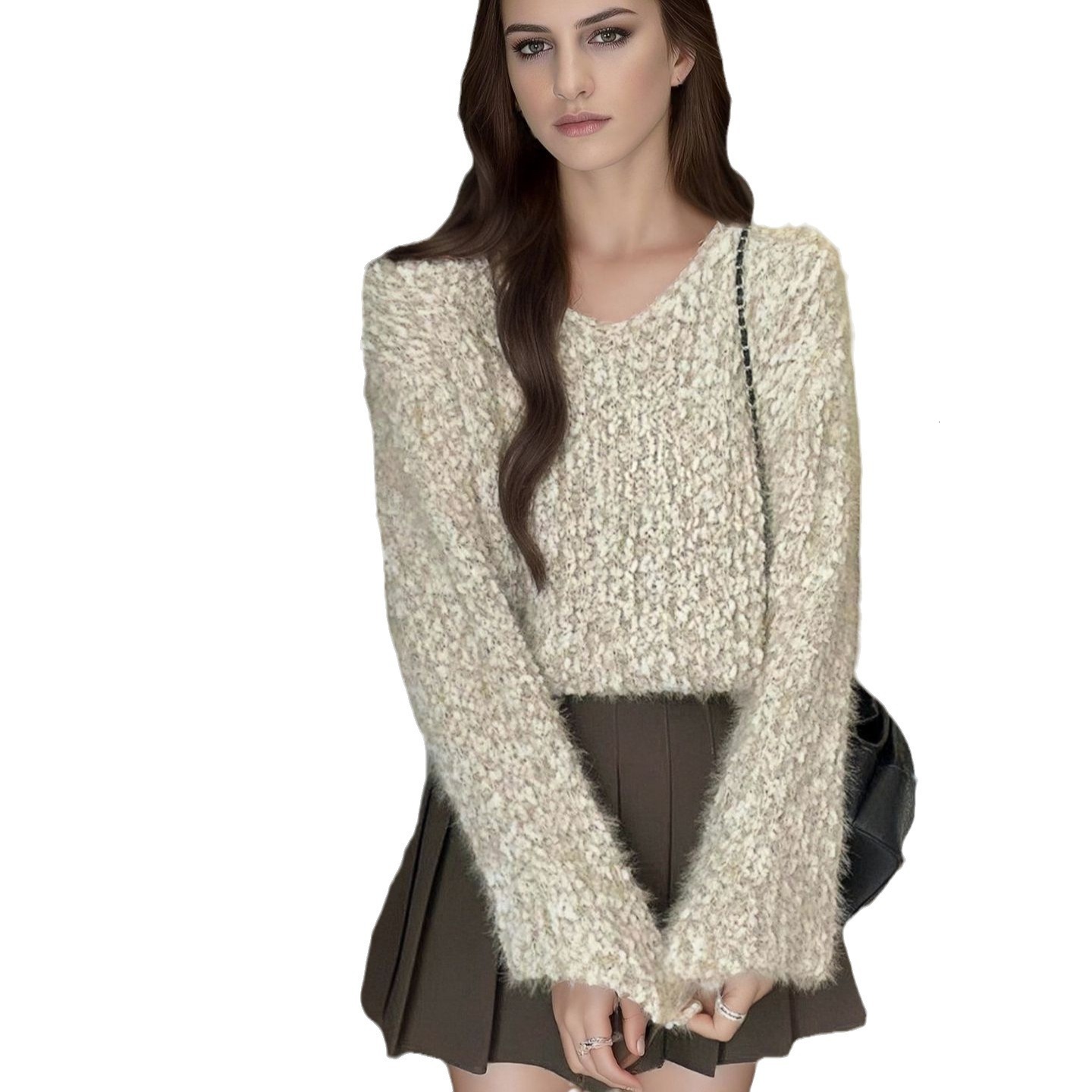 2024 plus size medium to long mohair sweater for women in autumn winter, covering the buttocks, with knitted base and a lazy style