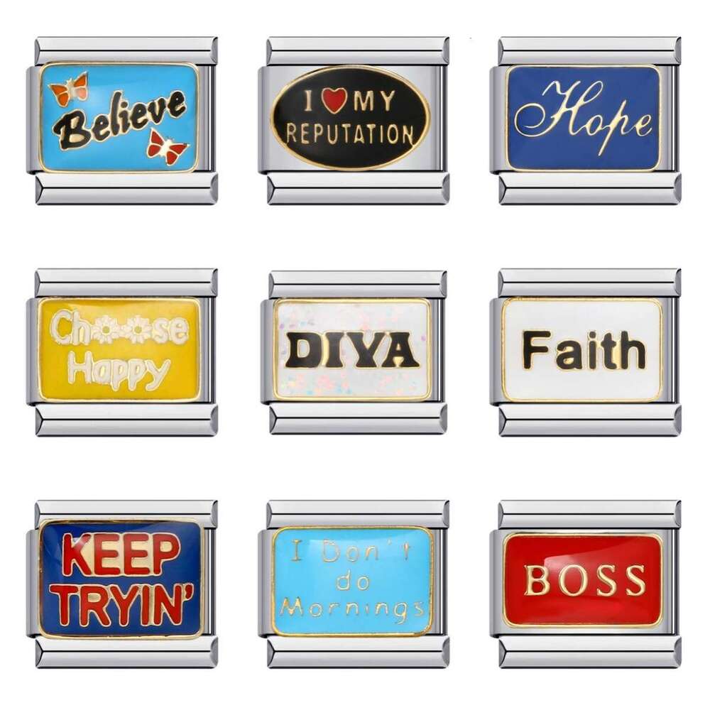 New Titanium Steel Welding Personalized English DIY Beads Italian Charm Bracelet Italian Charm Links Fit 9Mm Bracelet Jewelry DIY Making Gifts