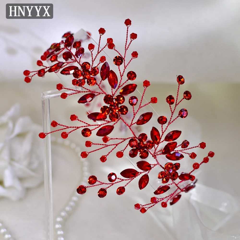 HNYYX Bridal Wedding Hair Accessories Red Rhinestone Headpieces Leaf Shaped Hair Vine Ladies Girls Holiday Tiara Gift A225X240913