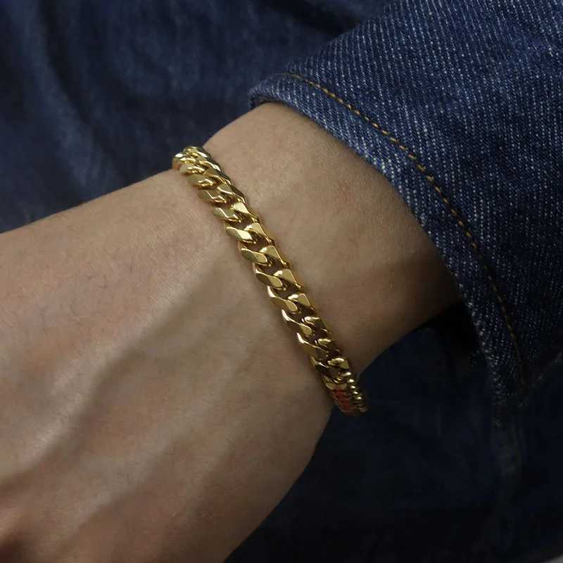 Hip Hop Stainless Steel Curb Cuban Chain Bracelet Men Simple Gold Color Mens Chain Bracelet Unisex Wrist Jewelry Bangle GiftX240913