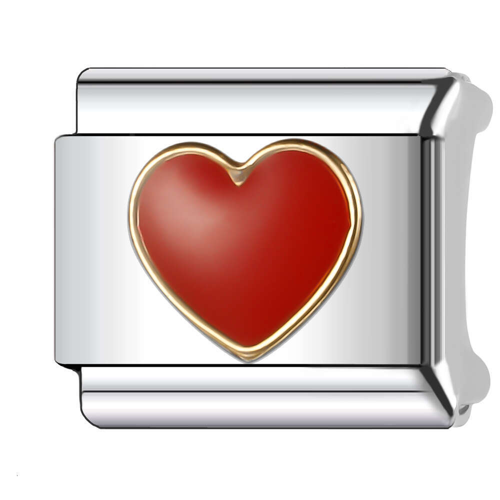 New Women's Gift Romantic red heart Bead Italian Charms Links Bangle Beads Fit 9mm Stainless Steel Bracelet Making DIY For Women Fashion Jewelry