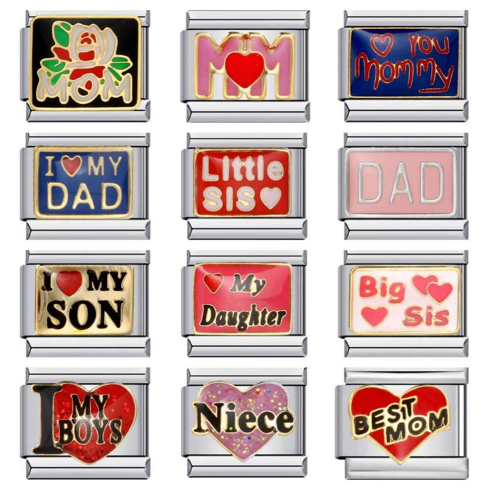 Family Member Titanium Steel Gold-Plated Welding DIY Bracelet Italian Charm Bracelet Italian Charm Links Stainless Steel Fit 9Mm Bracelet Jewelry DIY 